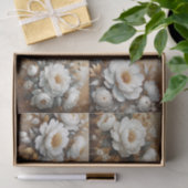 牡丹の白と金ゴールド油絵の切り離し 薄葉紙 (ギフト)