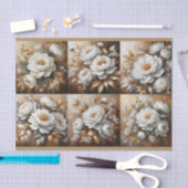 牡丹の白と金ゴールド油絵の切り離し 薄葉紙 (クラフト)