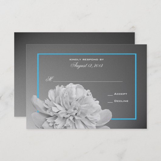 牡丹の白と黒とカスタマイズ可能な色 出欠カード (正面/裏面)