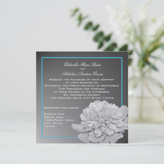 牡丹の白と黒とカスタマイズ可能な色 招待状 (スタンド正面)