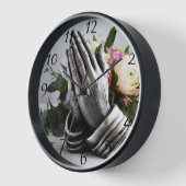 牡丹の祈花模様で金属調の手 壁時計 (傾斜)