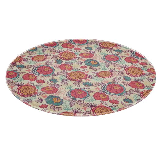 牡丹の花と葉の模様 カッティングボード (角)