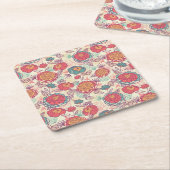 牡丹の花と葉花柄 スクエアペーパーコースター (アングル)