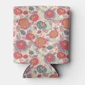 牡丹の花と葉花柄 缶クーラー (正面)