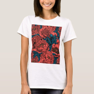 牡丹の花と蛾のTシャツ Tシャツ