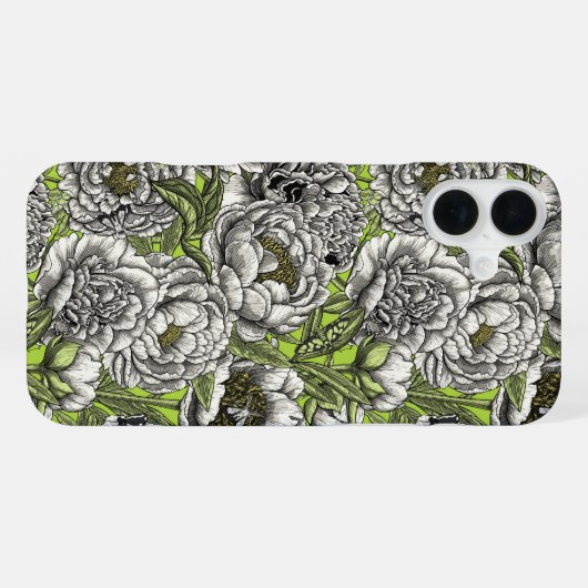 牡丹の花と蛾 iPhoneケース (裏面横)