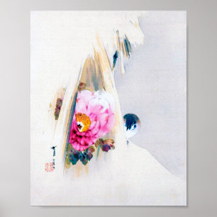 牡丹の花と雀の雪,渡辺聖亭 ポスター