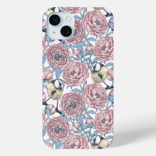 牡丹の花と鳥ケースメイトiPhoneケース Case-Mate iPhoneケース (裏面)