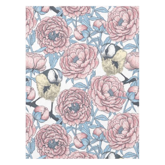 牡丹の花と鳥 テーブルクロス (正面)