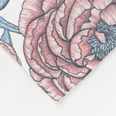 牡丹の花と鳥 フリースブランケット (角)