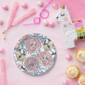 牡丹の花と鳥 ペーパープレート (パーティー)