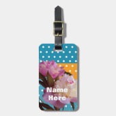 牡丹の花のドット、名前の荷物タグ ラゲッジタグ (正面縦)