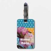 牡丹の花のドット、名前の荷物タグ ラゲッジタグ (裏面縦)