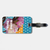 牡丹の花のドット、名前の荷物タグ ラゲッジタグ (裏面横)