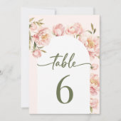 牡丹の花のフローラ結婚のテーブル番号 招待状 (正面)