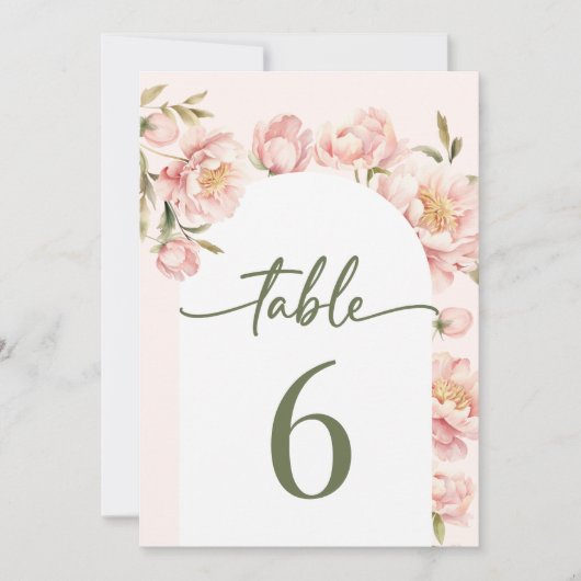 牡丹の花のフローラ結婚のテーブル番号 招待状 (正面)