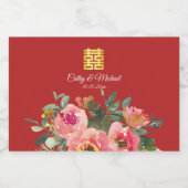 牡丹の花の二人の幸せ 中国の結婚式 レッド リキュールボトルラベル (シングルラベル)