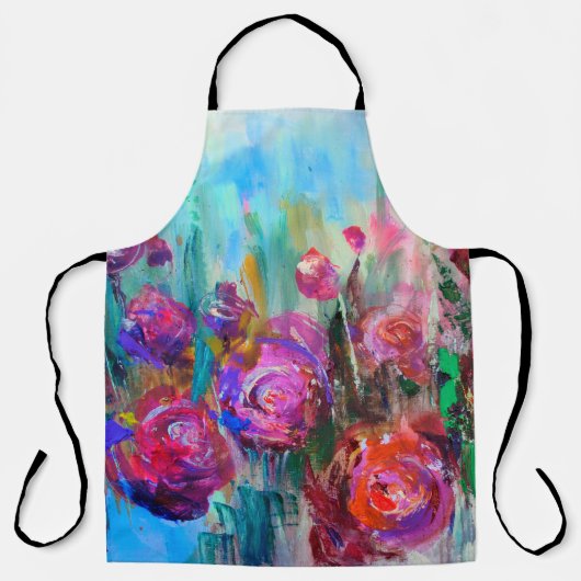 牡丹の花の低木、モダン絵画、カの油 エプロン (正面)