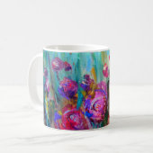 牡丹の花の低木、モダン絵画、カの油 コーヒーマグカップ (正面左)