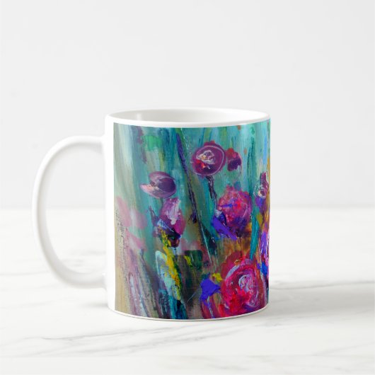 牡丹の花の低木、モダン絵画、カの油 コーヒーマグカップ (左)