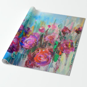 牡丹の花の低木、モダン絵画、カの油 ラッピングペーパー