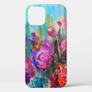 牡丹の花の低木、モダン絵画、カの油 iPhone 12ケース