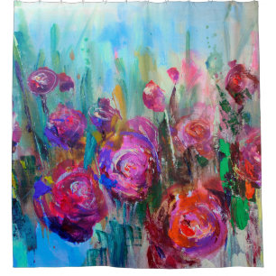 牡丹の花の低木、モダン絵画、カルシウム上の油 シャワーカーテン