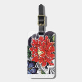 牡丹の花の和彫りデザイン ラゲッジタグ (正面縦)