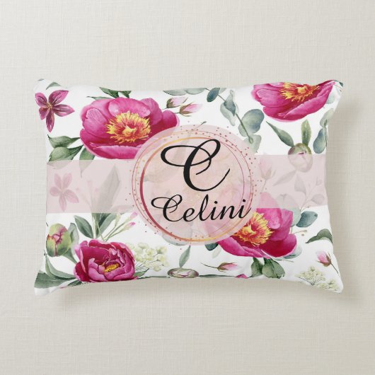 牡丹の花の継ぎ目のないパターン装飾用クッション アクセントクッション (正面)