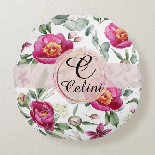 牡丹の花の継ぎ目のないパターン装飾用クッション ラウンドクッション (正面)