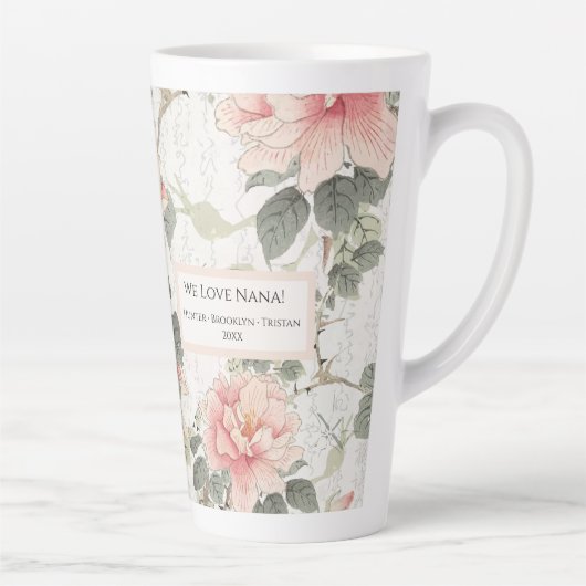 牡丹の花アジアの影響赤面ピンクナナ名 カフェラテマグ (右)