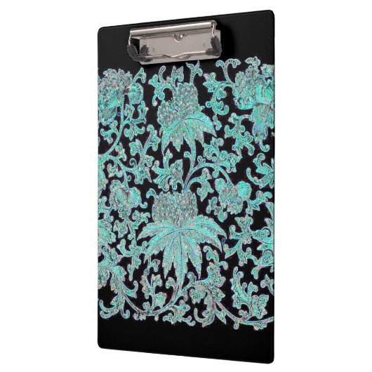 牡丹の花ターコイズと黒ヴィンテージ柄 クリップボード (左)