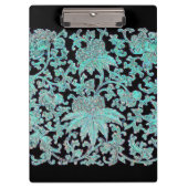 牡丹の花ターコイズと黒ヴィンテージ柄 クリップボード (正面)