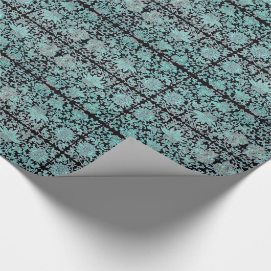 牡丹の花ターコイズと黒 ラッピングペーパー (角)