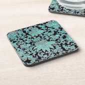 牡丹の花ターコイズ黒ヴィンテージ模様 コースター (左側)
