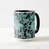 牡丹の花ターコイズ黒ヴィンテージ模様 マグカップ (正面右)