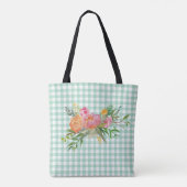 牡丹の花トートバッグ付きグリーンギンガム トートバッグ (裏面)