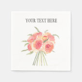 牡丹の花パステルウォーターカラー素朴結婚性 スタンダードカクテルナプキン (正面)