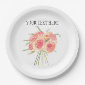 牡丹の花パステルウォーターカラー素朴結婚性 ペーパープレート (正面)