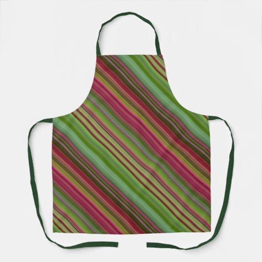 牡丹の花ピンクと緑のストライプ エプロン (正面)