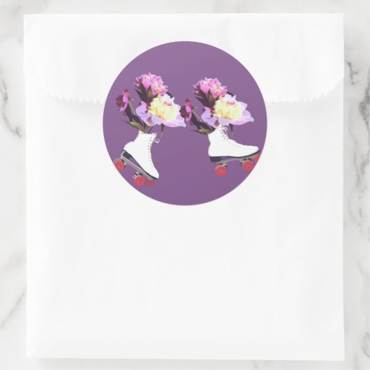 牡丹の花ローラースケートのシール ラウンドシール (バッグ)