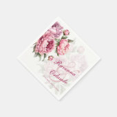 牡丹の花咲く植物画ロマンティック ウェディング スタンダードカクテルナプキン (角)