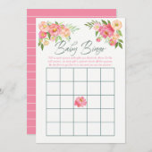 牡丹の花春赤ちゃんシャワーベビービンゴ 招待状 (正面/裏面)