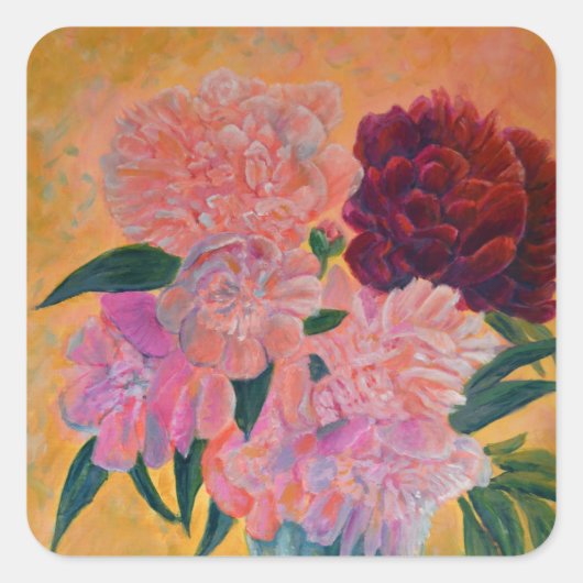 牡丹の花束を持つ静物詩 スクエアシール (正面)