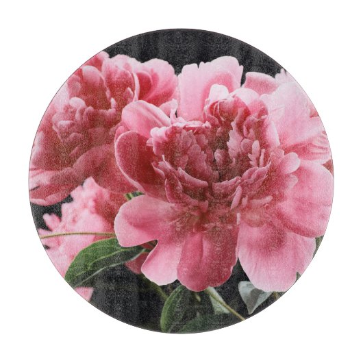 牡丹の花束クローズアップ：ピンクレッド カッティングボード (正面)