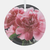 牡丹の花束クローズアップ:ピンクレッド ガラスオーナメント (正面)