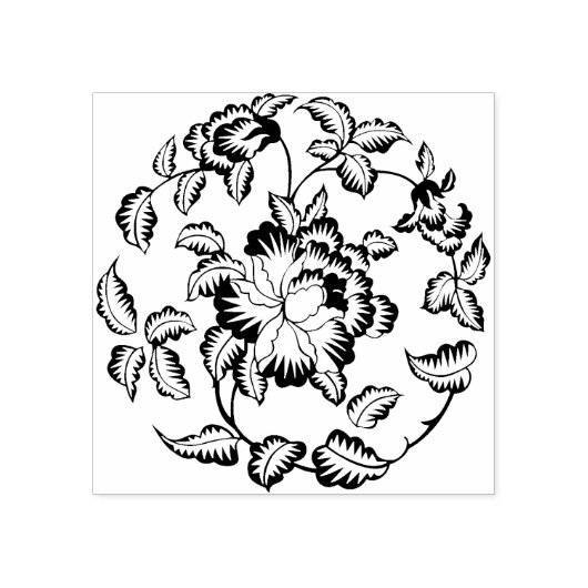 牡丹の花柄シルエットアートスタンプ ラバースタンプ (インプリント)