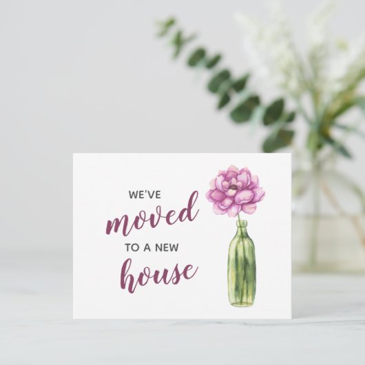 牡丹の花瓶私たちは新しいアドレスを移動している ポストカード (スタンド正面)