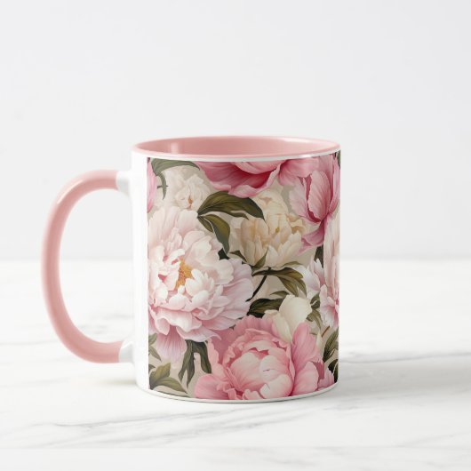牡丹の花白ピンクのフローラ マグカップ (左)