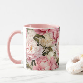 牡丹の花白ピンクのフローラ マグカップ